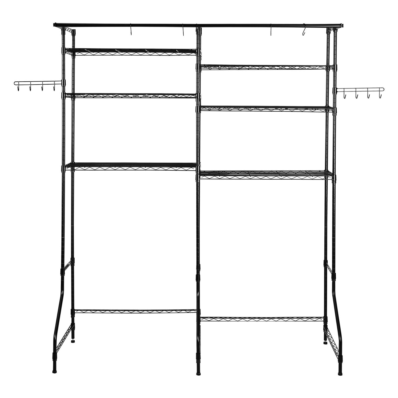 6 Tier Laundry Room Storage Shelf With Hanger Rod And Hooks Black_voghion.com